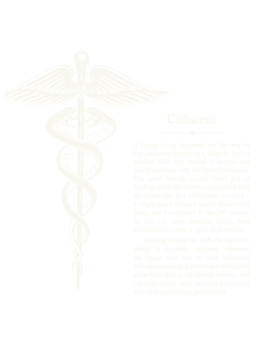 Transparent white archival caduceus medical illustration